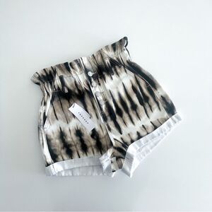 Topshop Paperbag Jean Shorts High Waist Black Cream Tie Dye Women's 2 NWT
